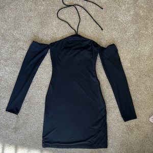 Princess Polly Black Long Sleeve Off the Shoulder Halter Body Con Dress - Size 2